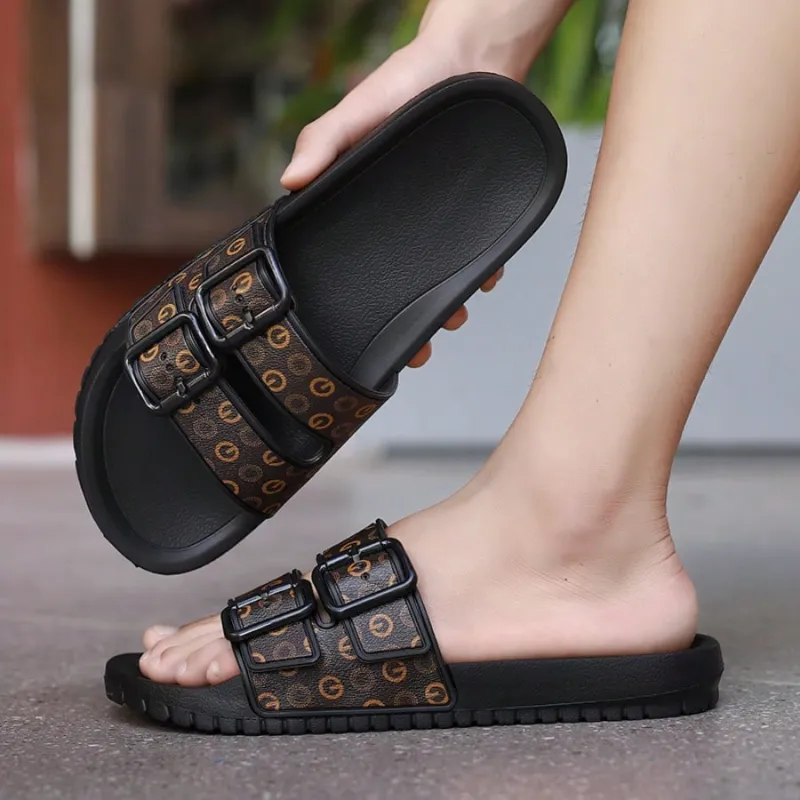 Men's / Unisex Luxury Brown Pattern Print Slippers, Non-Slip, Indoors Outdoors, Goes Nice with Native