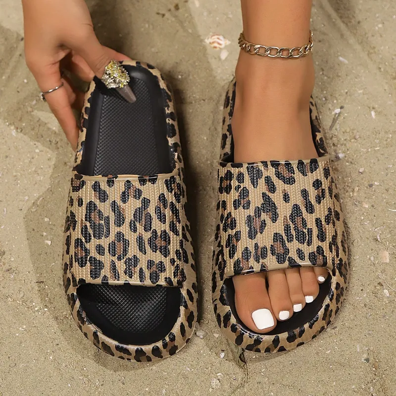 Women's Thick Sole Non-Slip Comfortably Soft and Cushy Outdoor Casual Slippers, Colourful Black Leopard Skin Pattern