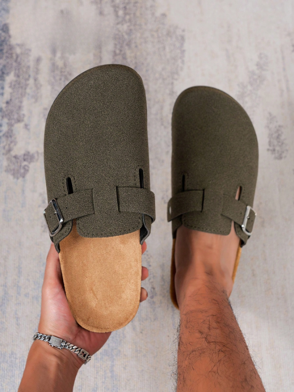 Trendy Fashion Men's Vintage Slip-On Loafers - Casual Mules with Buckle Strap, Green A
