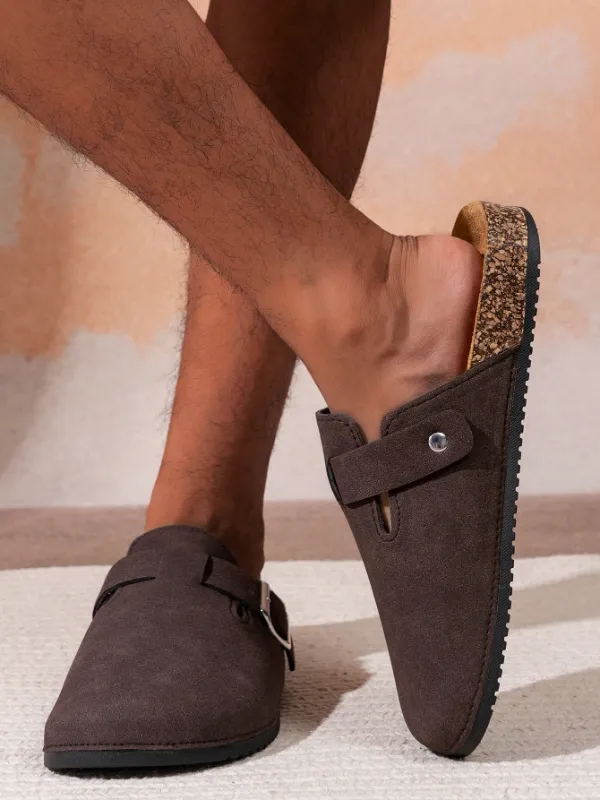 Trendy Fashion Men's Vintage Slip-On Loafers - Casual Mules with Buckle Strap, Brown D