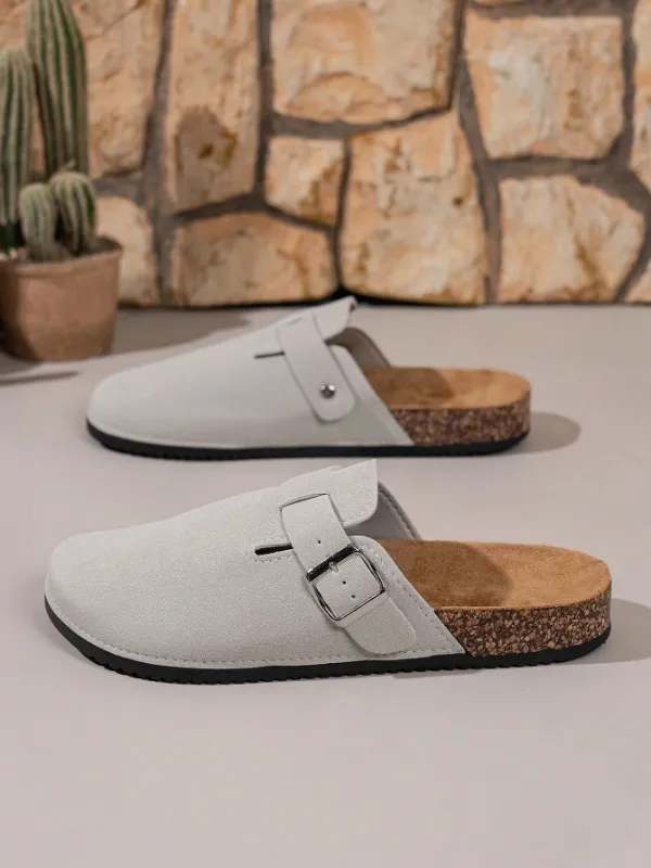 Trendy Fashion Men's Vintage Slip-On Loafers - Casual Mules with Buckle Strap, Grey C