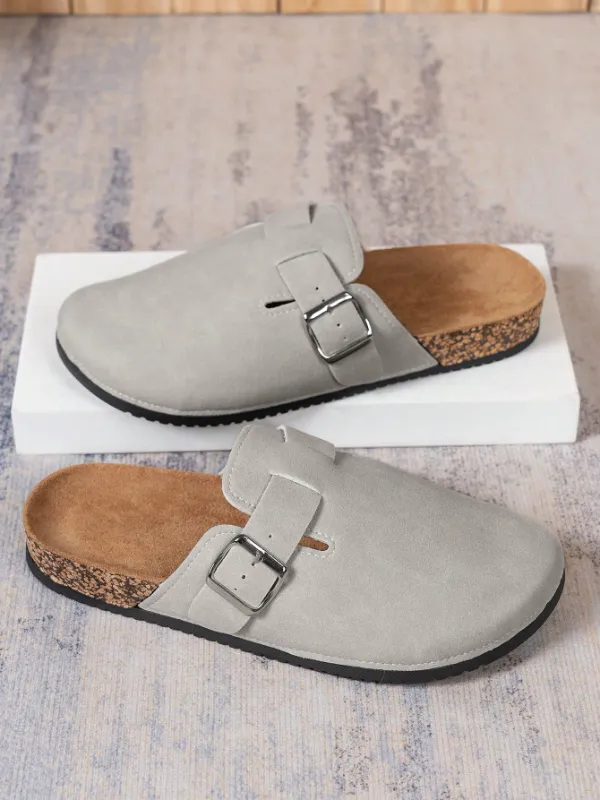 Trendy Fashion Men's Vintage Slip-On Loafers - Casual Mules with Buckle Strap, Grey A