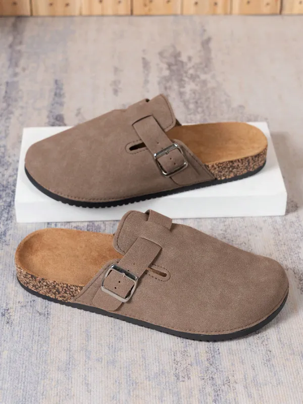 Trendy Fashion Men's Vintage Slip-On Loafers - Casual Mules with Buckle Strap, Brown A