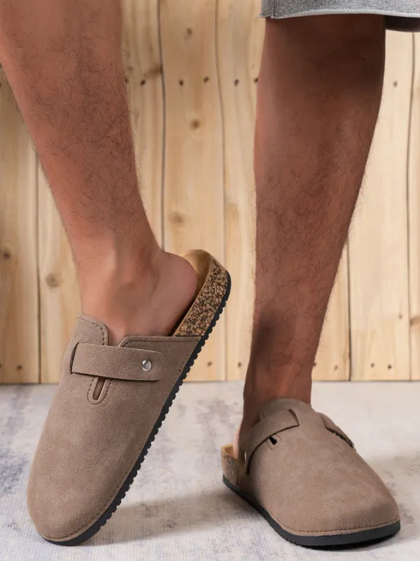 Trendy Fashion Men's Vintage Slip-On Loafers - Casual Mules with Buckle Strap, Brown A