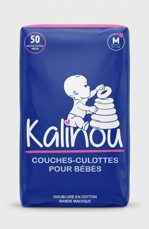 Couches-Culottes Bébés Kalinou – Taille M (6-11 kg) – Pack Éco de 50 Couches