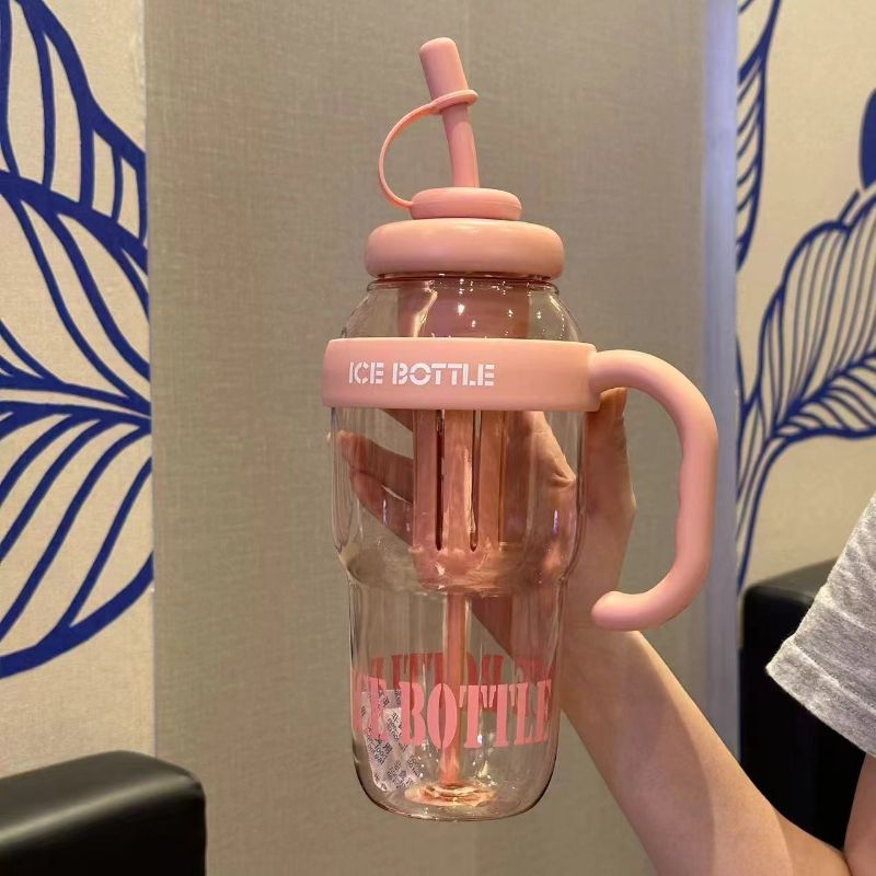 Gourde Tasse Kawaii "Ice Cream" avec Paille et Poignée – Vert Pastel