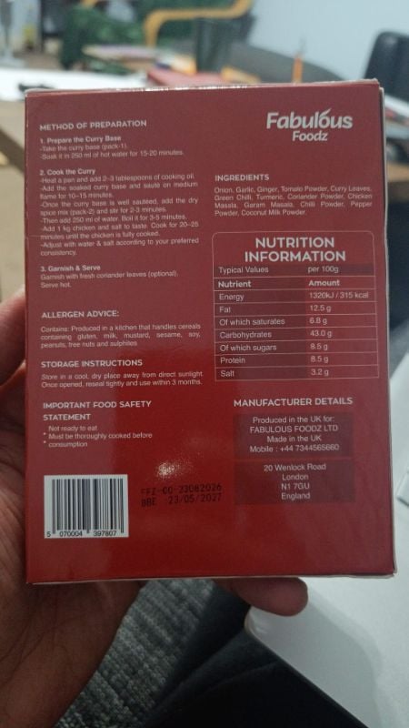 Fabulous foodz Chicken Curry Mix