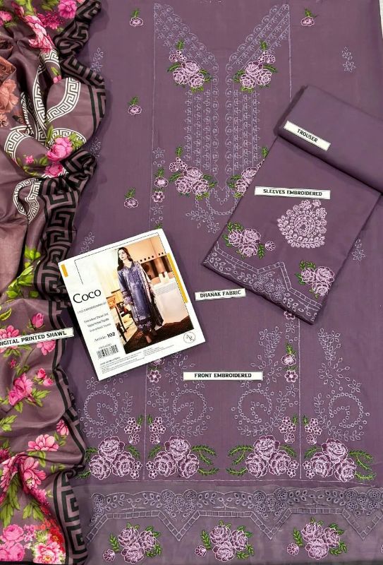 Women 3Pcs Unstitched Embroided Suit