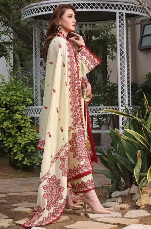3pics women's unstitched embroidered suit