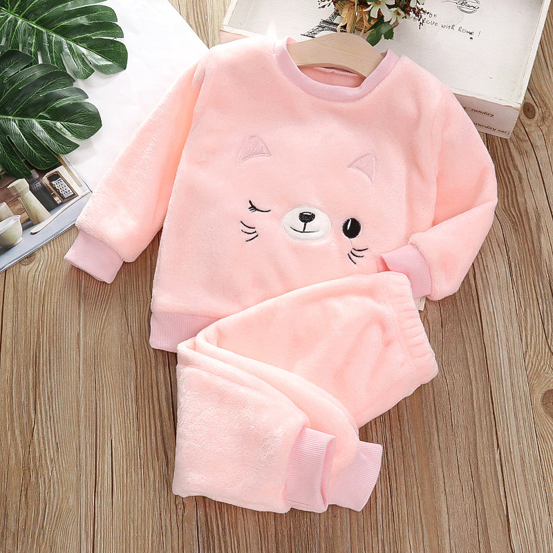 Girls Winter and Autumn Flannel pajamas Two Piece set