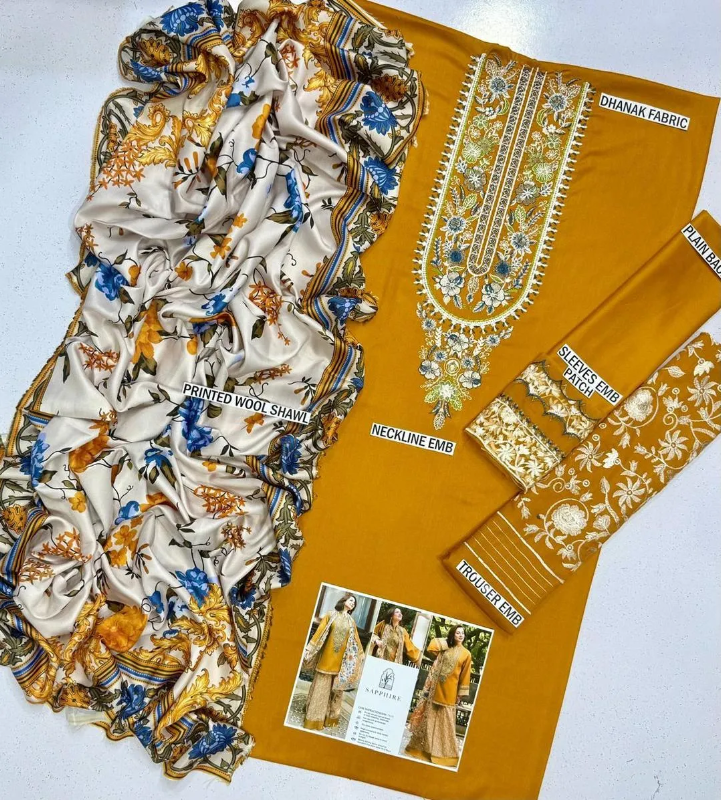 3 pics Women's unstitched embroidered suit