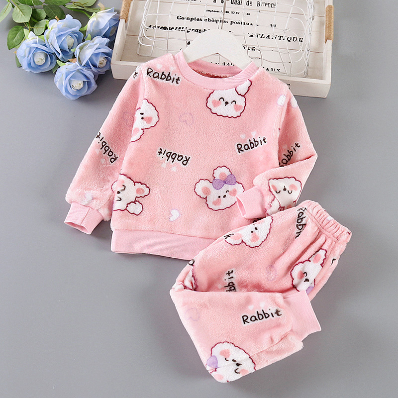 Girls Winter and Autumn Flannel pajamas Two Piece set
