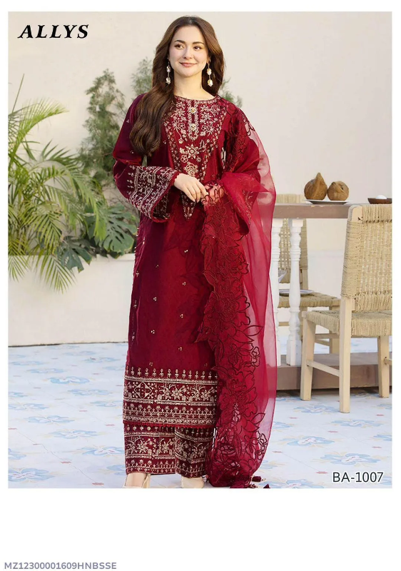 3pics Women Unstitched Embroidered suit