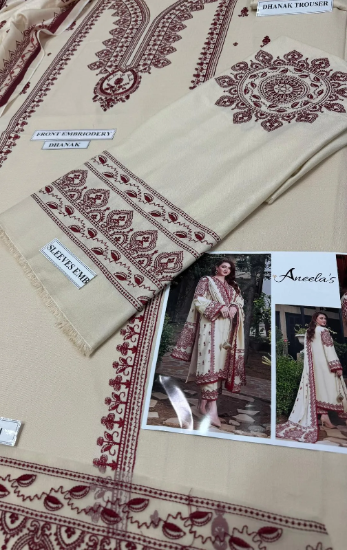 3pics women's unstitched embroidered suit