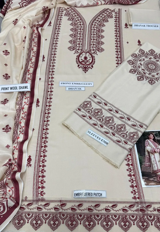 3pics women's unstitched embroidered suit