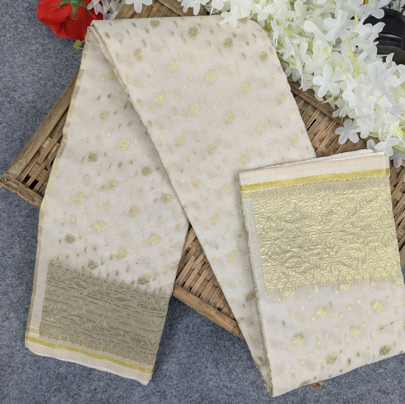 Half Silk Jamdani Saree Off-White