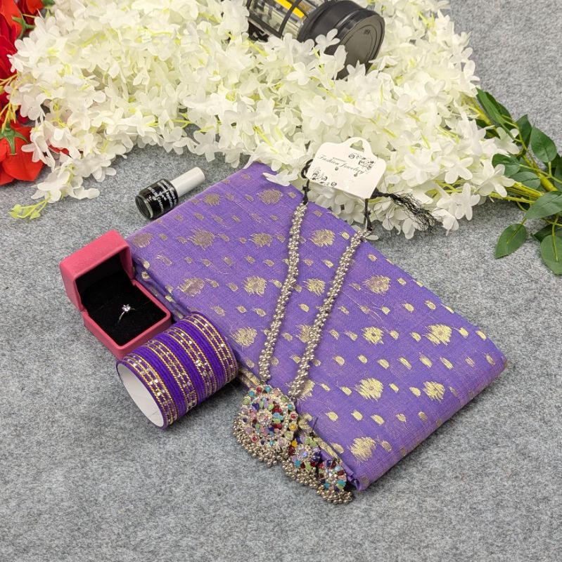 Premium Half Silk Jamdani Saree Combo Set - Lavender