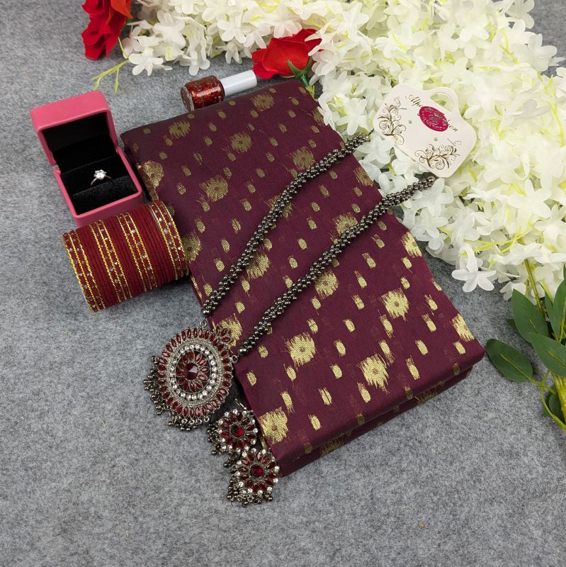 Premium Half Silk Jamdani Saree Combo Set - Maroon