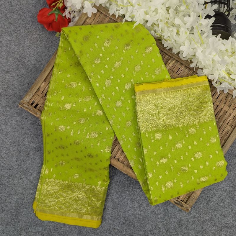 Half Silk Jamdani Saree Lemon