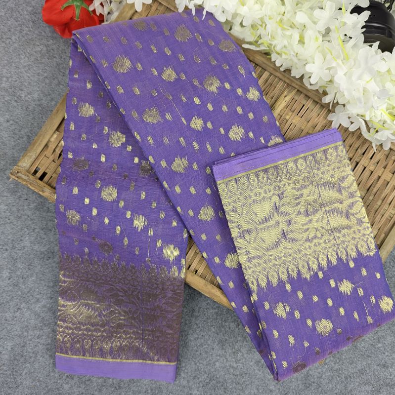 Half Silk Jamdani Saree Lavender