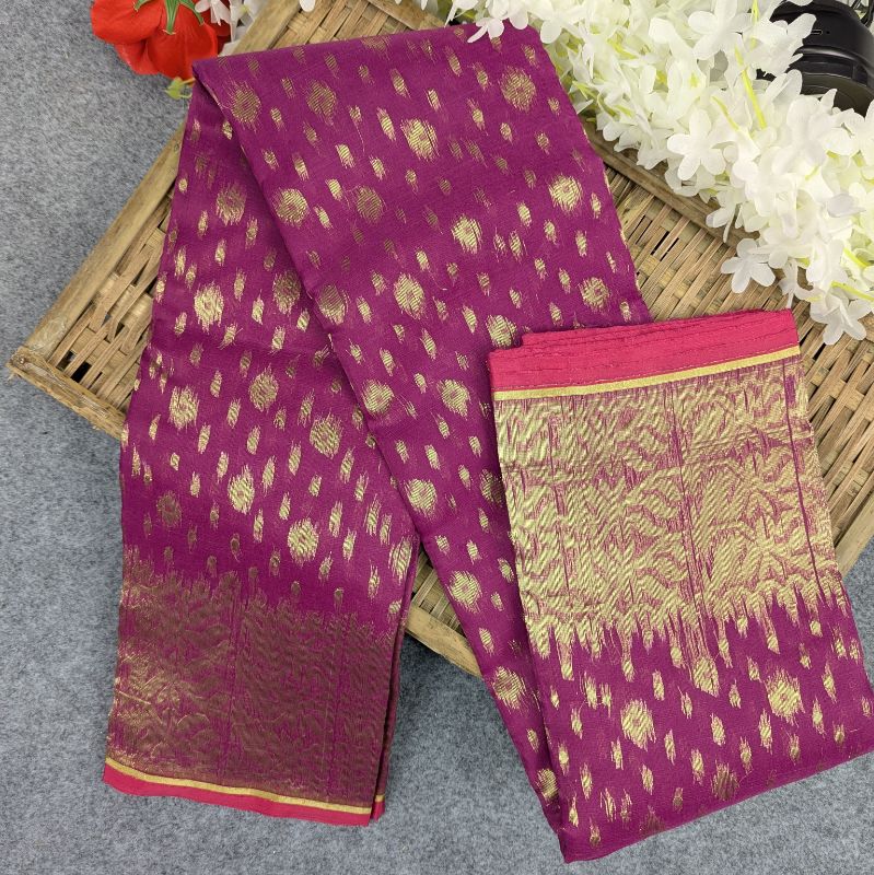 Half Silk Jamdani Saree Purple