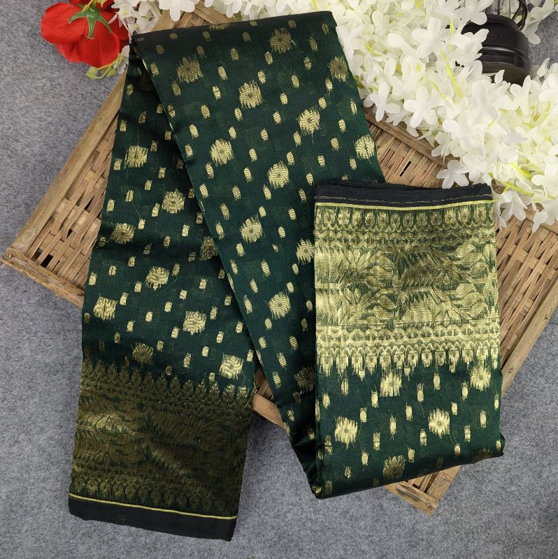 Half Silk Jamdani Saree Green