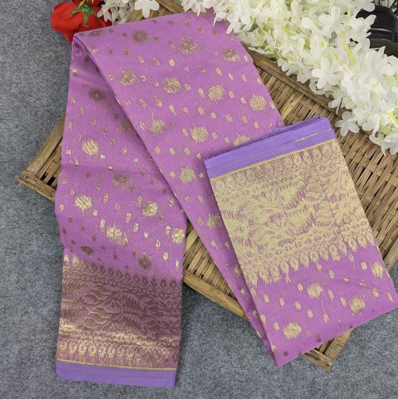 Half Silk Jamdani Saree Light Purple