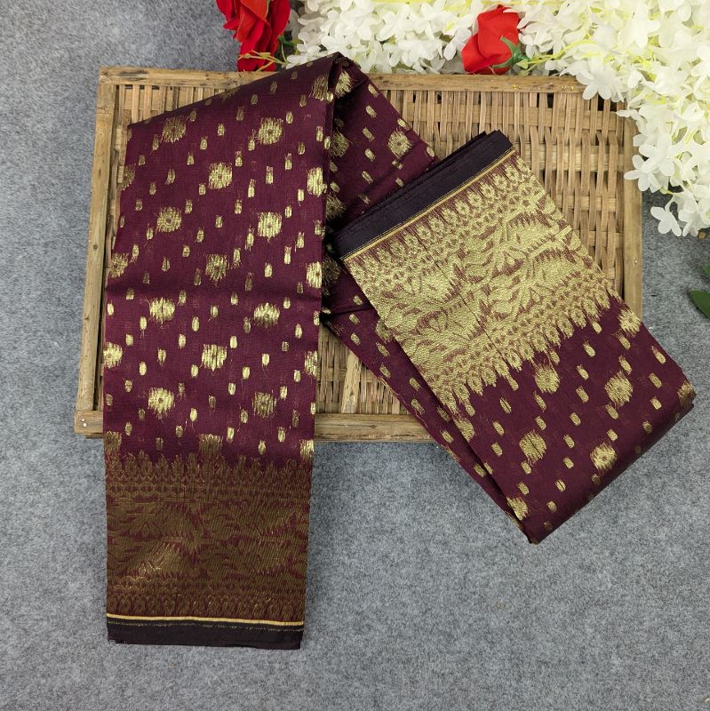 Premium Half Silk Jamdani Saree Combo Set - Maroon