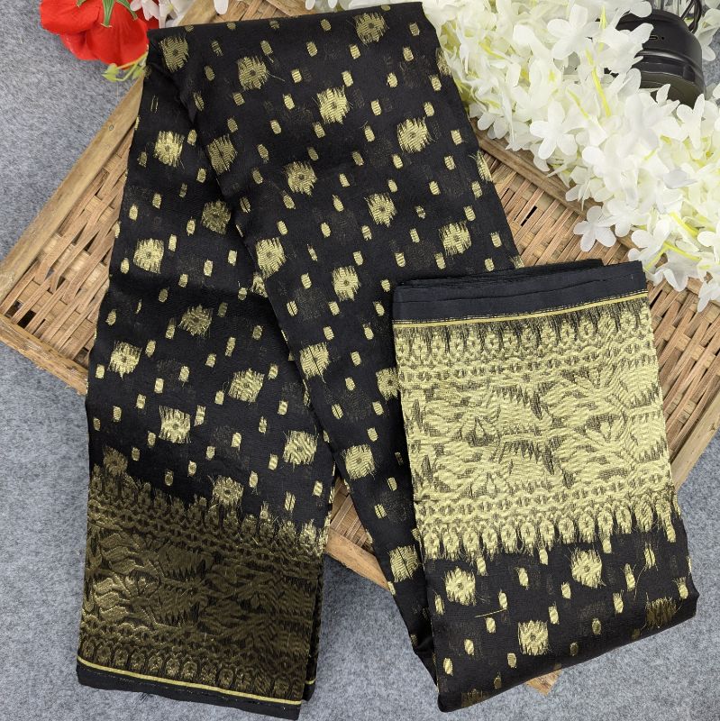 Half Silk Jamdani Saree Black