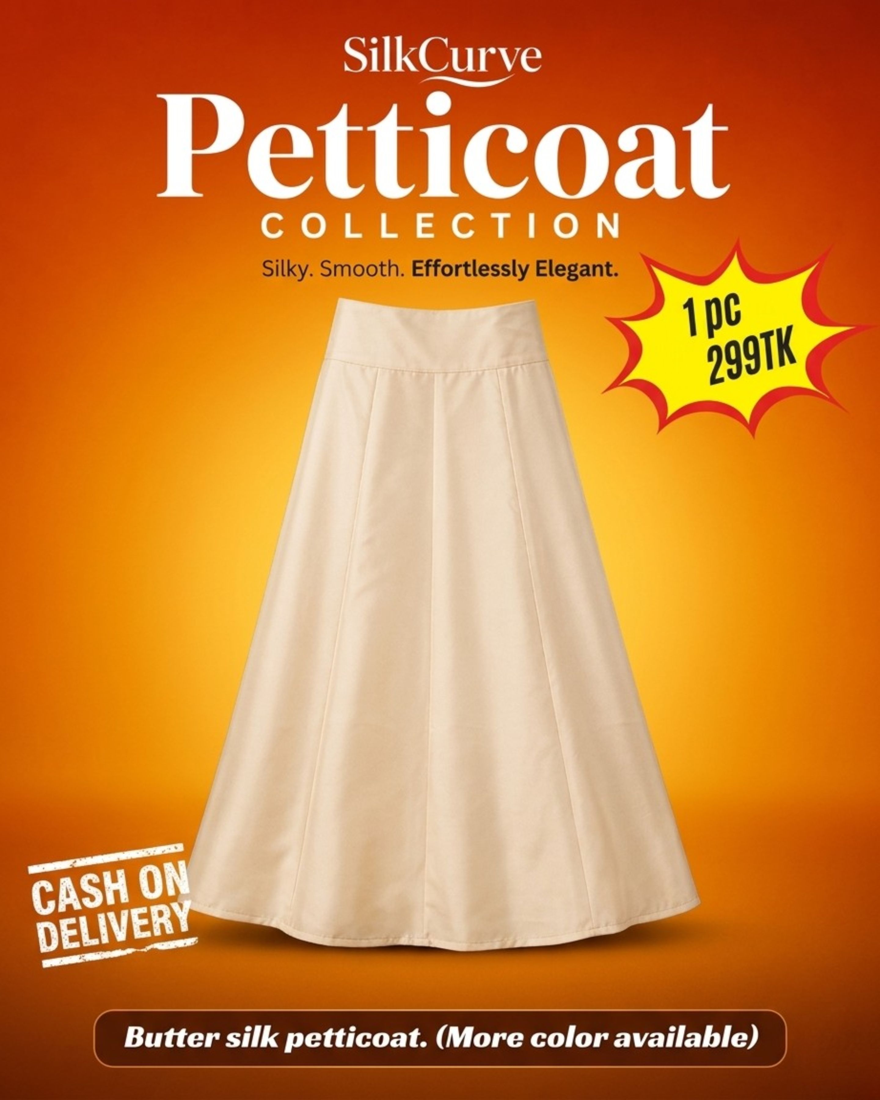 Premium Butter Silk Petticoat 1pcs (Color available)