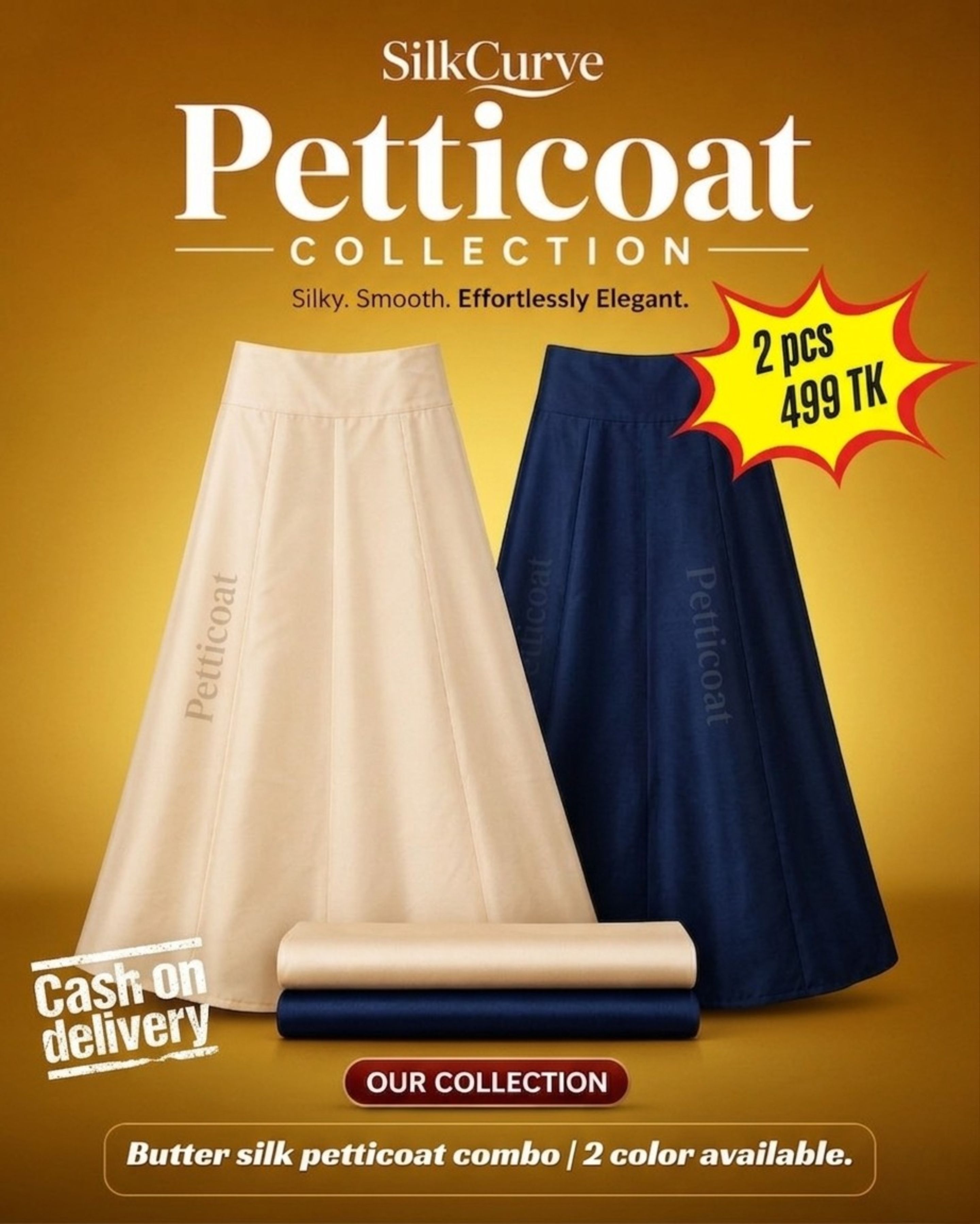 Premium Butter Silk Petticoat 2pcs Combo (Color available)